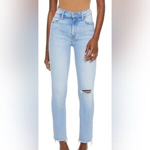 MOTHER The Dazzler Ripped Ankle Light Blue Distressed Jeans
